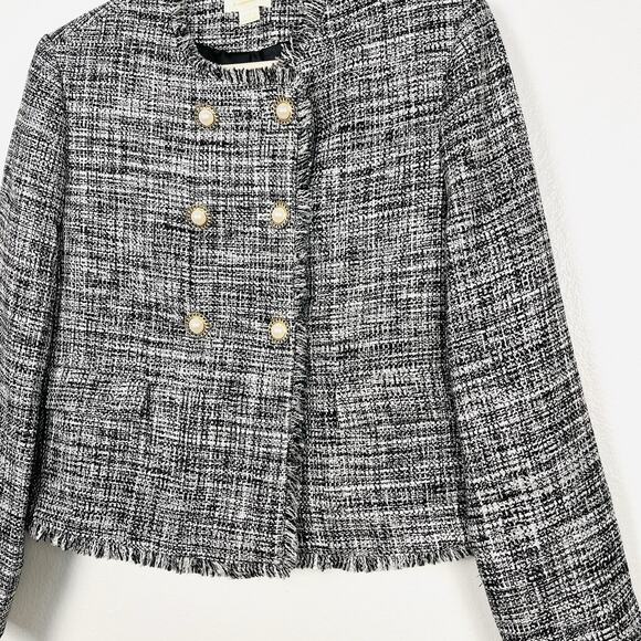 Anthropologie sz 4 Tweed Double-Breasted Black/White Pearl Button Blazer Jacket - Picture 5 of 9